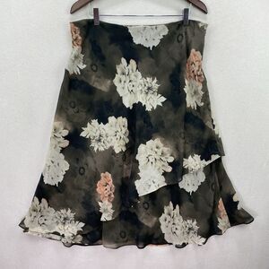 Evan Picone Womens 16 Floral Chiffon Skirt Lined Tiered Layer Workwear Chic